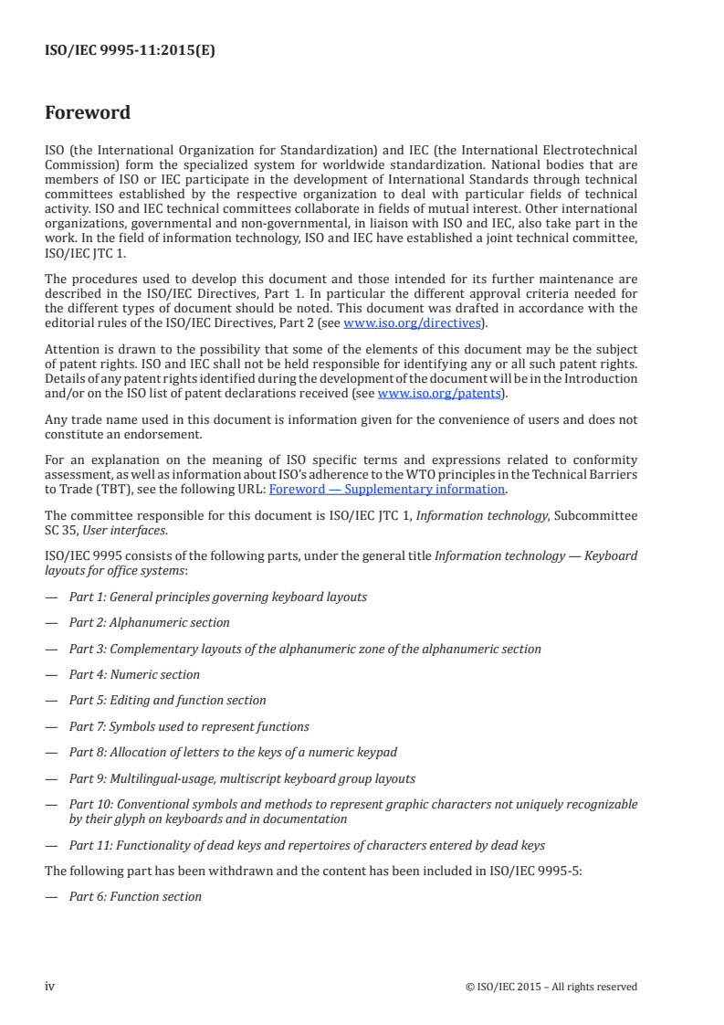 ISO/IEC 9995-11:2015 ISO/IEC 9995-11:2015 - Information technology — Keyboard layouts for office systems — Part 11: Functionality of dead keys and repertoires of characters entered by dead keys/2/2015 - Page 4 preview