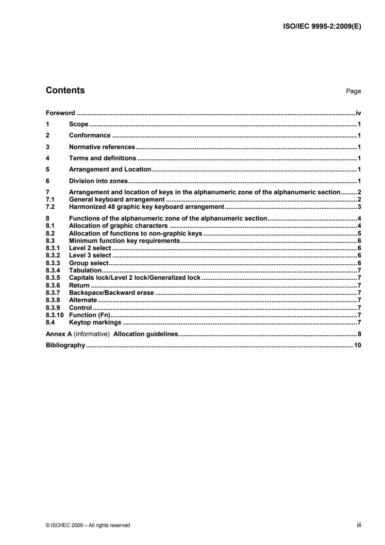 SIST ISO/IEC 9995-2:2010 ISO/IEC 9995-2:2009 - Information technology — Keyboard layouts for text and office systems — Part 2: Alphanumeric section/8/2009 - Page 3 preview