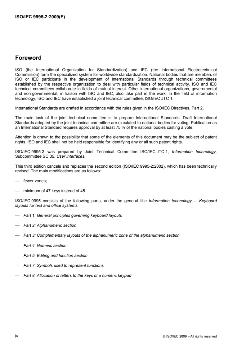 SIST ISO/IEC 9995-2:2010 ISO/IEC 9995-2:2009 - Information technology — Keyboard layouts for text and office systems — Part 2: Alphanumeric section/8/2009 - Page 4 preview