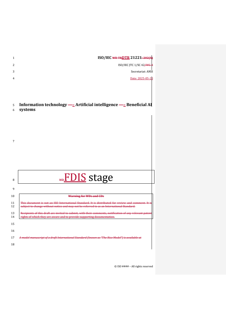 REDLINE ISO/IEC DTR 21221 - Information technology – Artificial intelligence – Beneficial AI systems
Released:20. 05. 2025