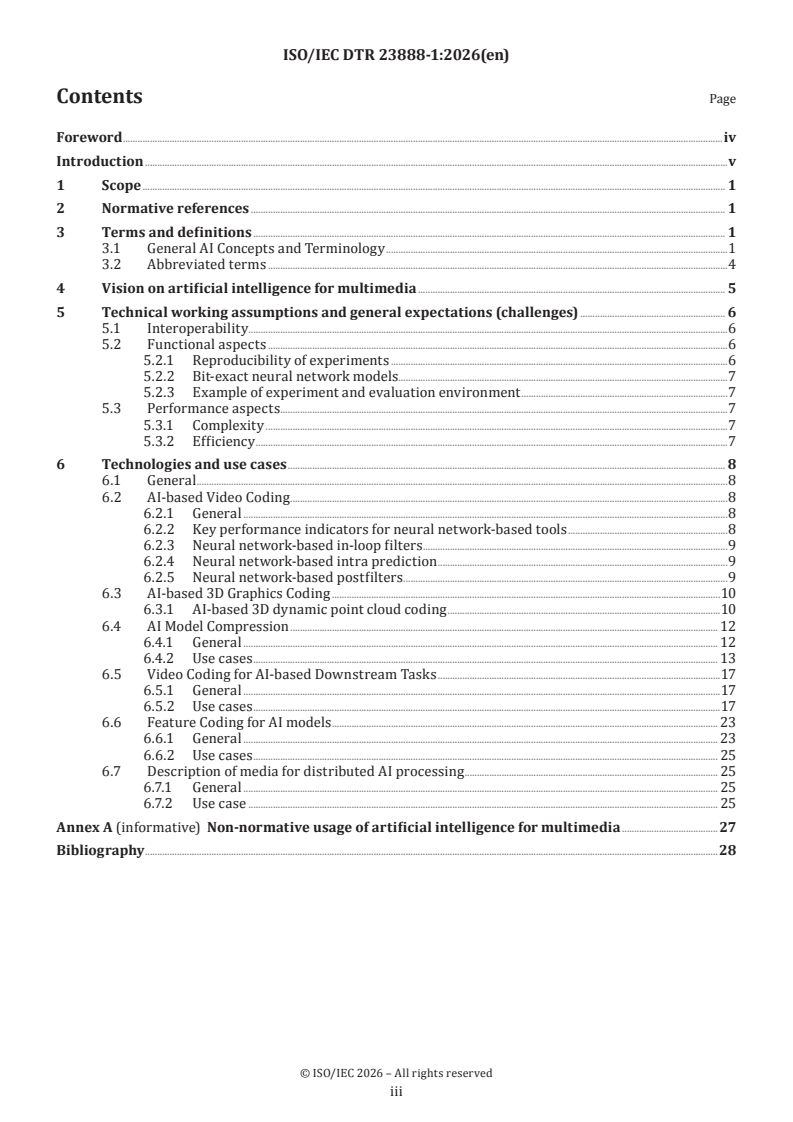 ISO/IEC TR 23888-1 ISO/IEC DTR 23888-1 - Information technology — Artificial intelligence for multimedia — Part 1: Vision and scenarios/9/2026 - Page 3 preview