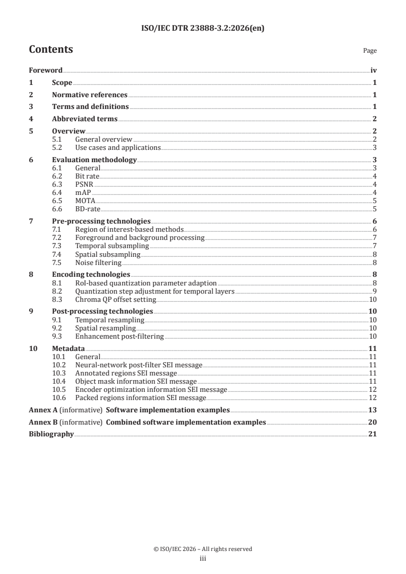 ISO/IEC DTR 23888-3.2 ISO/IEC DTR 23888-3.2 - Information technology — Artificial intelligence for multimedia — Part 3: Optimization of encoders and receiving systems for machine analysis of coded video content - Page 3 preview