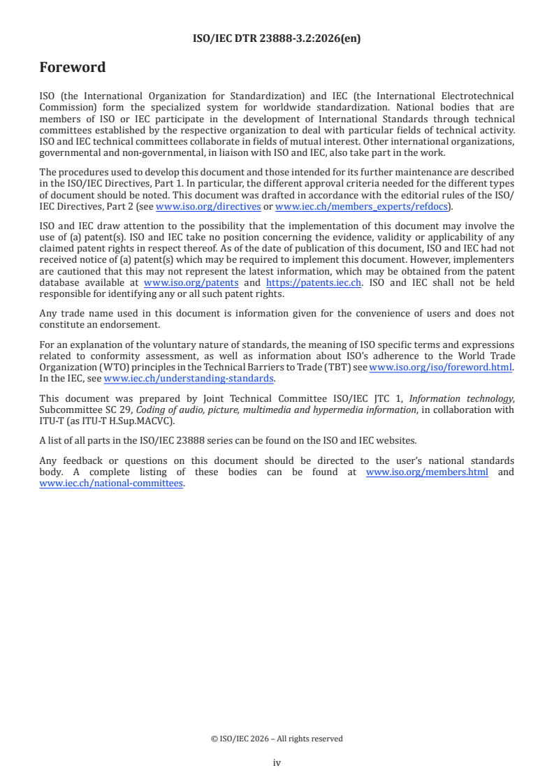 ISO/IEC DTR 23888-3.2 ISO/IEC DTR 23888-3.2 - Information technology — Artificial intelligence for multimedia — Part 3: Optimization of encoders and receiving systems for machine analysis of coded video content - Page 4 preview