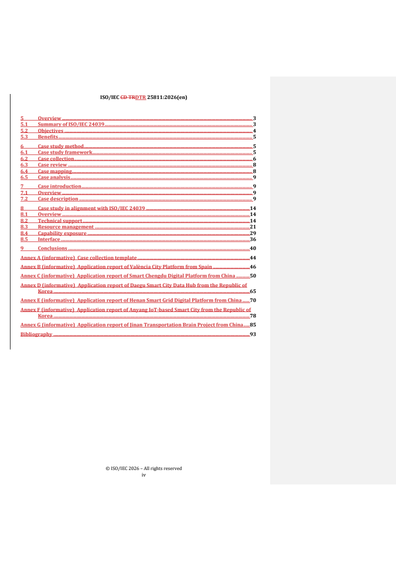 ISO/IEC DTR 25811 REDLINE ISO/IEC DTR 25811 - Information technology — Case study of ISO/IEC 24039 for smart city digital platforms - Page 4 preview