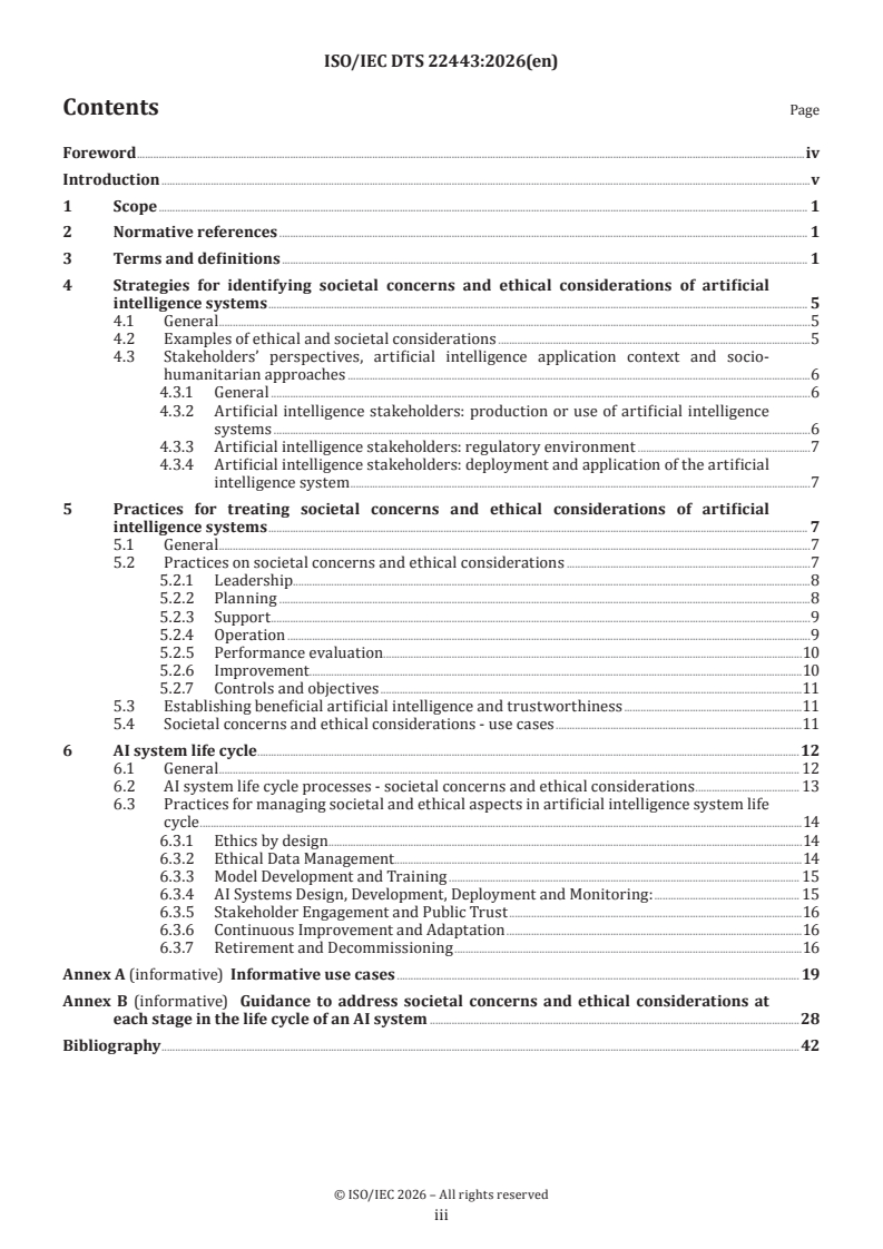 ISO/IEC DTS 22443 ISO/IEC DTS 22443 - Information technology — Artificial intelligence — Guidance on addressing societal concerns and ethical considerations - Page 3 preview