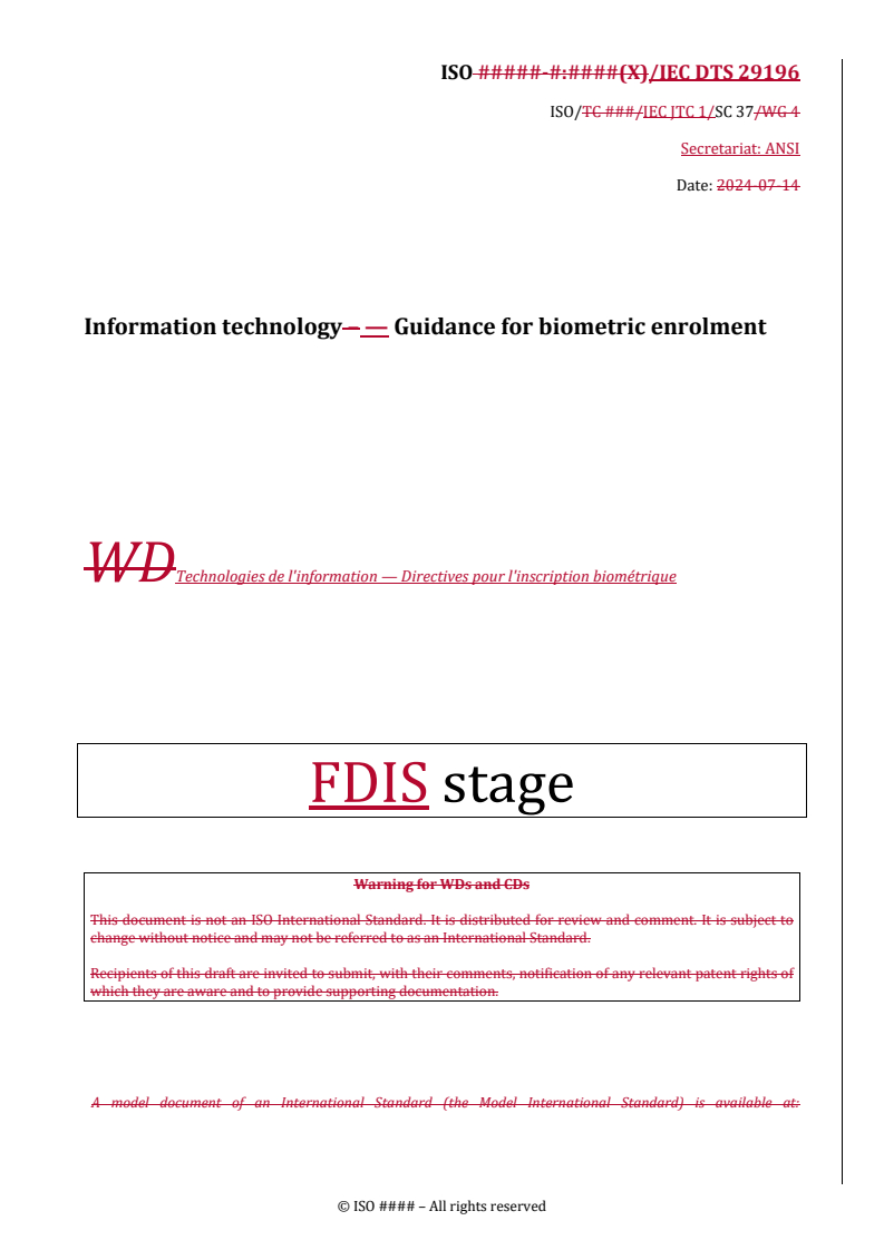 REDLINE ISO/IEC DTS 29196 - Information technology — Guidance for biometric enrolment
Released:29. 08. 2025