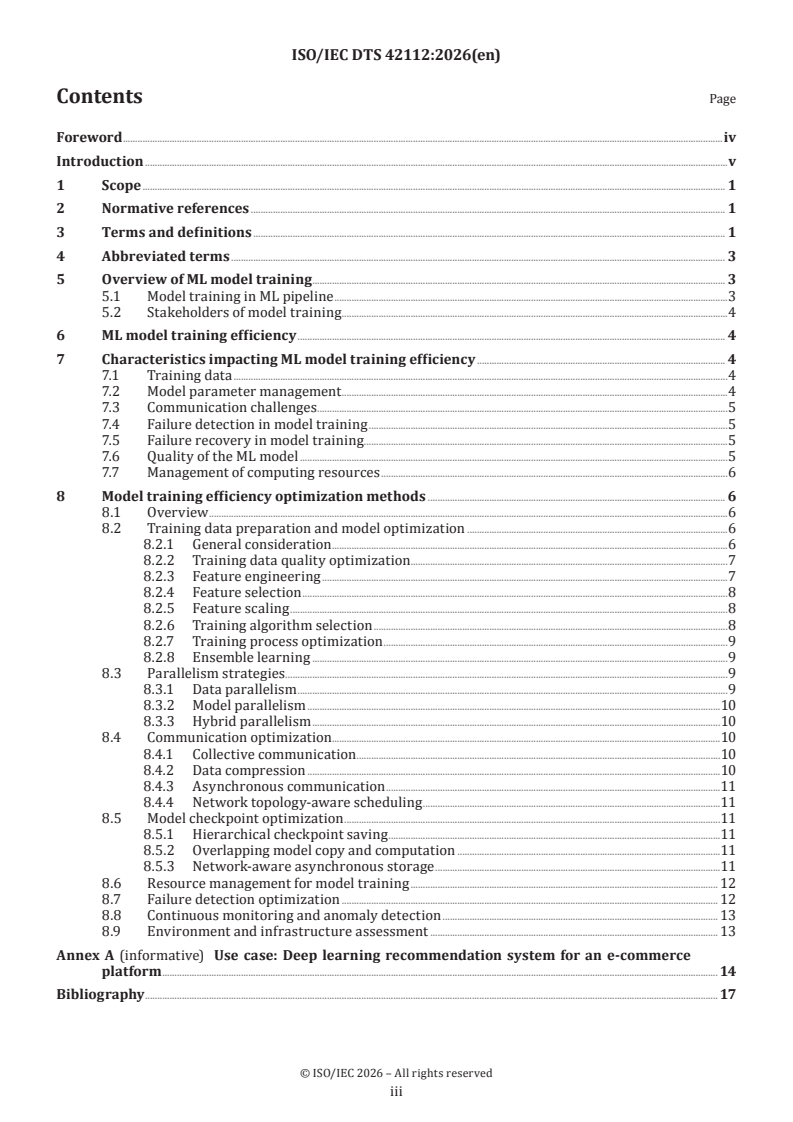 ISO/IEC TS 42112 ISO/IEC DTS 42112 - Information technology — Artificial intelligence — Guidance on machine learning model training efficiency optimization/12/2026 - Page 3 preview
