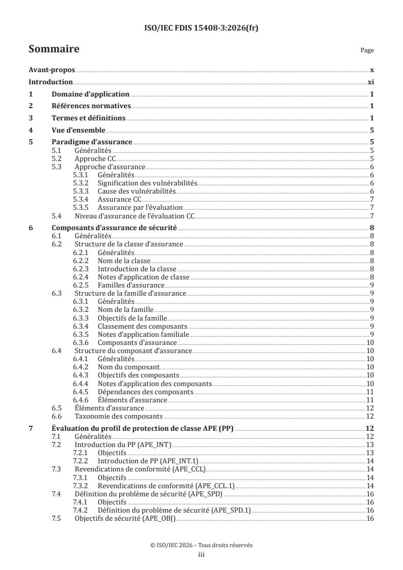 ISO/IEC FDIS 15408-3 ISO/IEC FDIS 15408-3 - Sécurité de l'information, cybersécurité et protection de la vie privée — Critères d'évaluation pour la sécurité des technologies de l'information — Partie 3: Composants d'assurance de sécurité - Page 3 preview