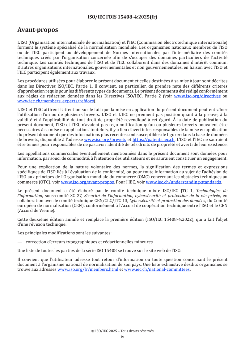 ISO/IEC FDIS 15408-4 ISO/IEC FDIS 15408-4 - Sécurité de l'information, cybersécurité et protection de la vie privée — Critères d'évaluation pour la sécurité des technologies de l'information — Partie 4: Cadre de spécification de méthodes et activités d'évaluation
Released:22. 12. 2025 - Page 4 preview