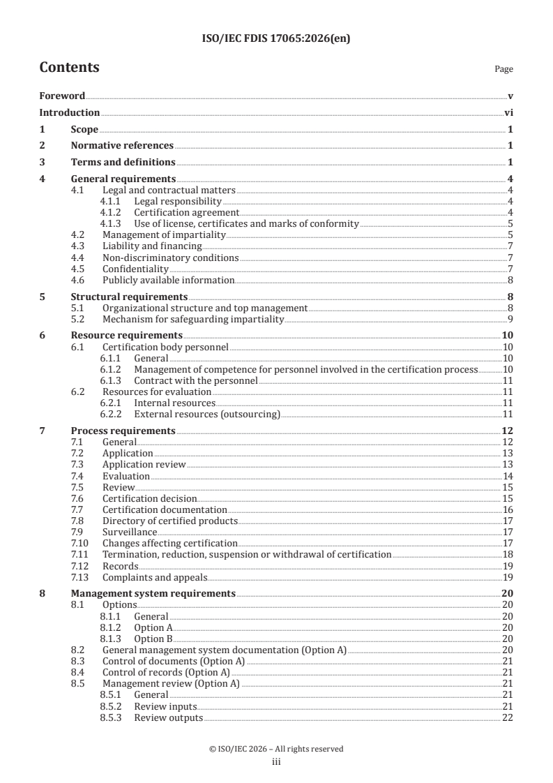 ISO/IEC FDIS 17065 ISO/IEC FDIS 17065 - Conformity assessment — Requirements for bodies certifying products, processes and services - Page 3 preview