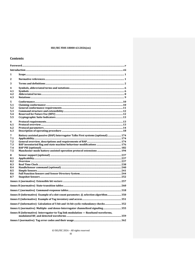 ISO/IEC 18000-63 REDLINE ISO/IEC FDIS 18000-63 - Information technology — Radio frequency identification for item management — Part 63: Parameters for air interface communications at 860 MHz to 930 MHz Type C - Page 3 preview