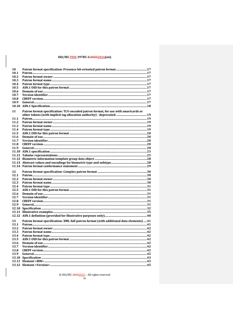 ISO/IEC 19785-3 REDLINE ISO/IEC FDIS 19785-3 - Information technology — Common Biometric Exchange Formats Framework — Part 3: Patron format specifications - Page 4 preview