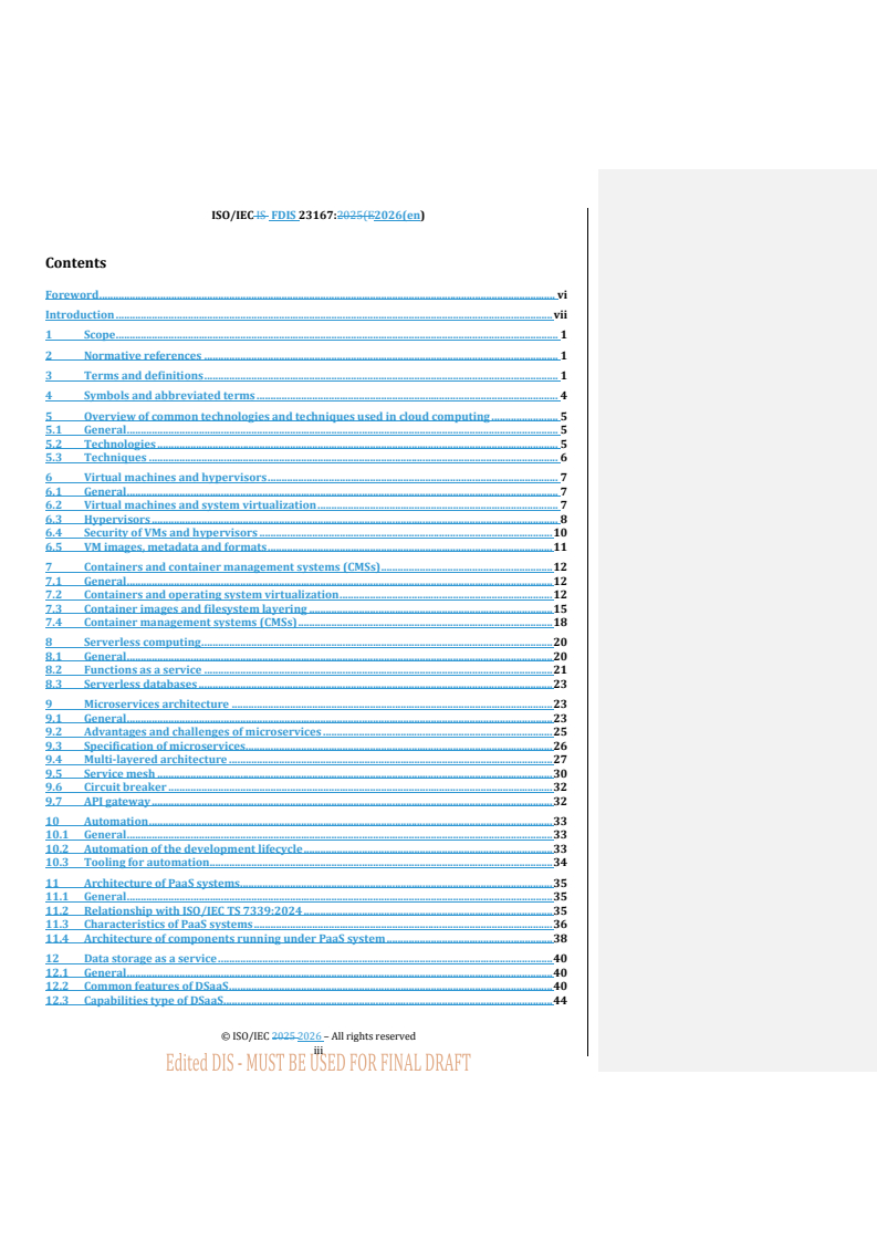 ISO/IEC FDIS 23167 REDLINE ISO/IEC FDIS 23167 - Information technology — Cloud computing — Common technologies and techniques - Page 3 preview