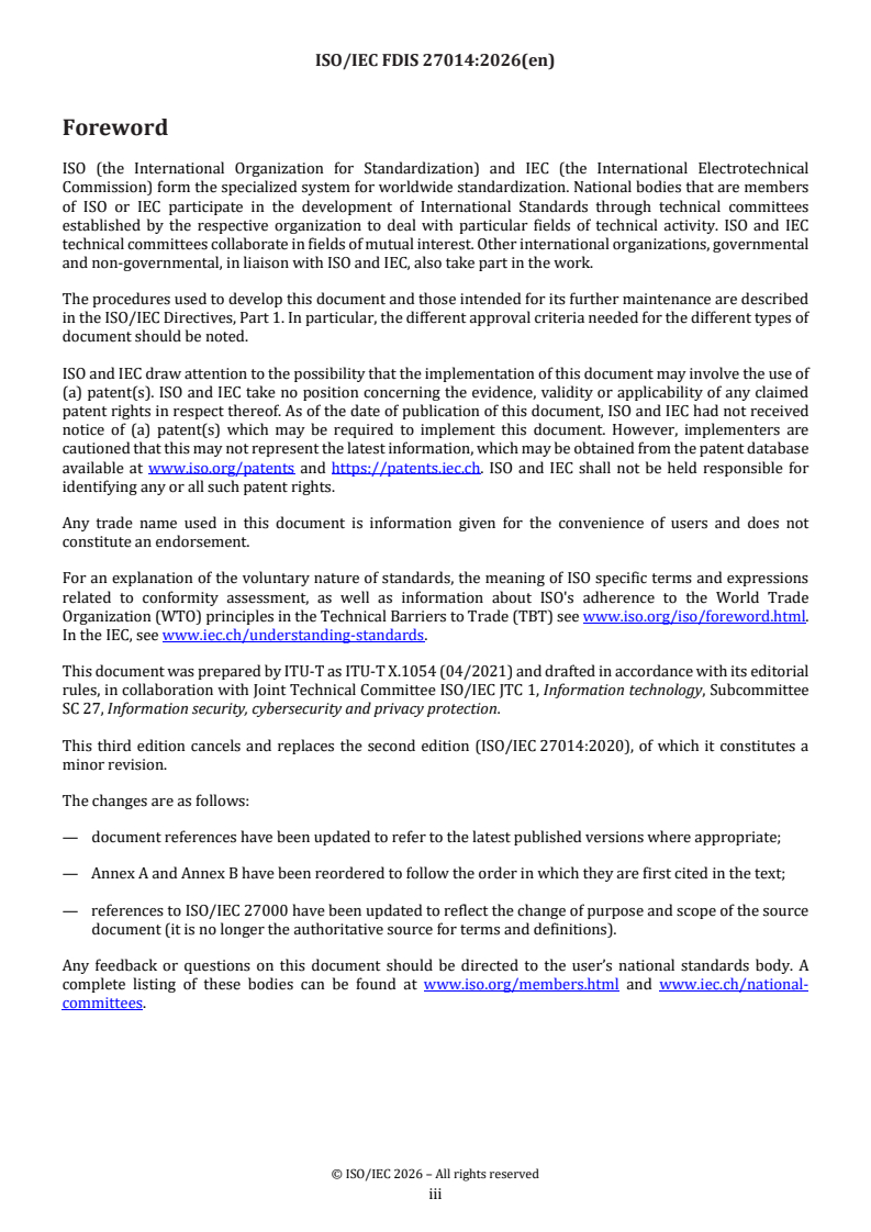 ISO/IEC FDIS 27014 ISO/IEC FDIS 27014 - Information security, cybersecurity and privacy protection — Governance of information security - Page 3 preview