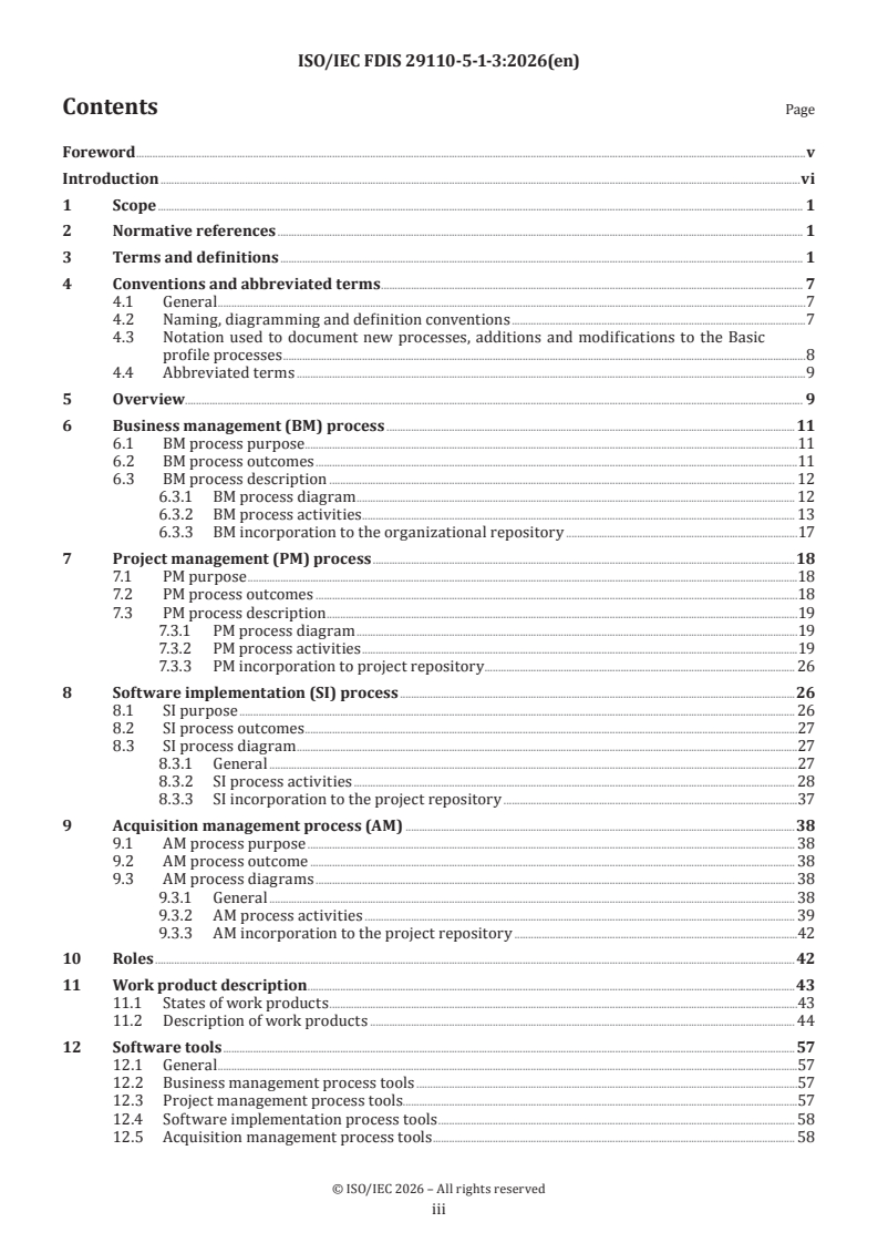 ISO/IEC 29110-5-1-3 ISO/IEC FDIS 29110-5-1-3 - Systems and software engineering — Life cycle profiles for very small entities (VSEs) — Part 5-1-3: Software engineering guidelines for the generic Intermediate profile - Page 3 preview