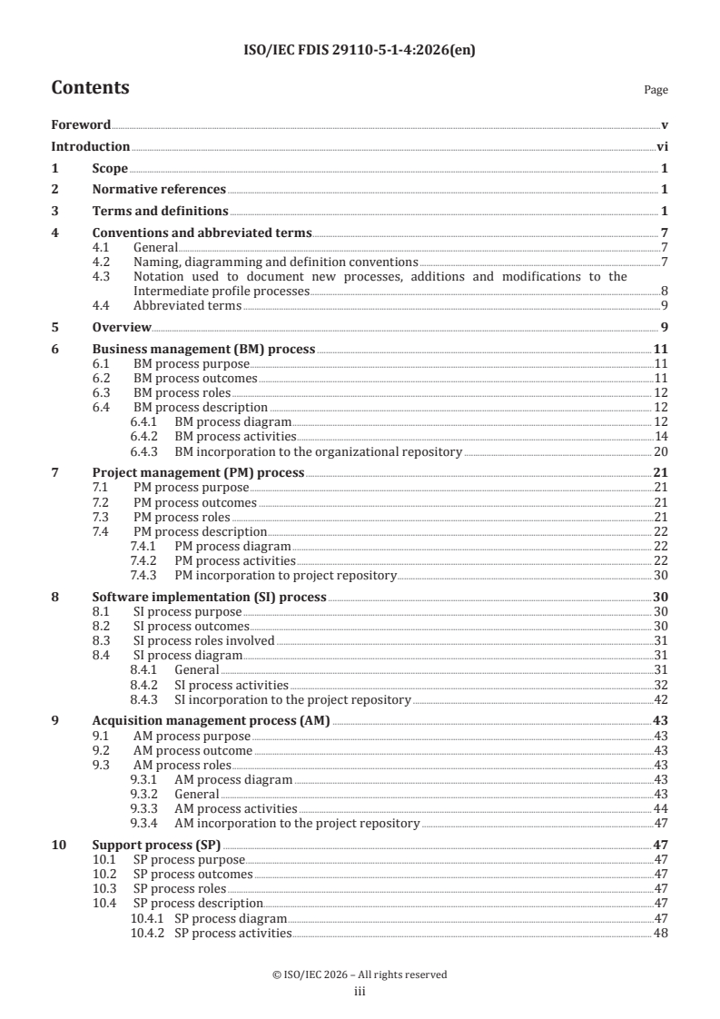 ISO/IEC 29110-5-1-4 ISO/IEC FDIS 29110-5-1-4 - Systems and software engineering — Life cycle profiles for very small entities (VSEs) — Part 5-1-4: Software engineering guidelines for the generic Advanced profile - Page 3 preview