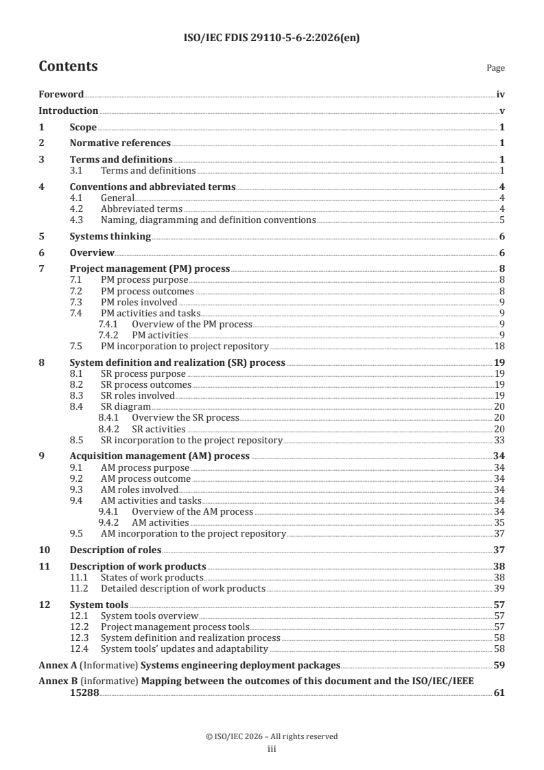 ISO/IEC 29110-5-6-2 ISO/IEC FDIS 29110-5-6-2 - Systems and software engineering — Life cycle profiles for very small entities (VSEs) — Part 5-6-2: System engineering guidelines for the generic Basic profile - Page 3 preview