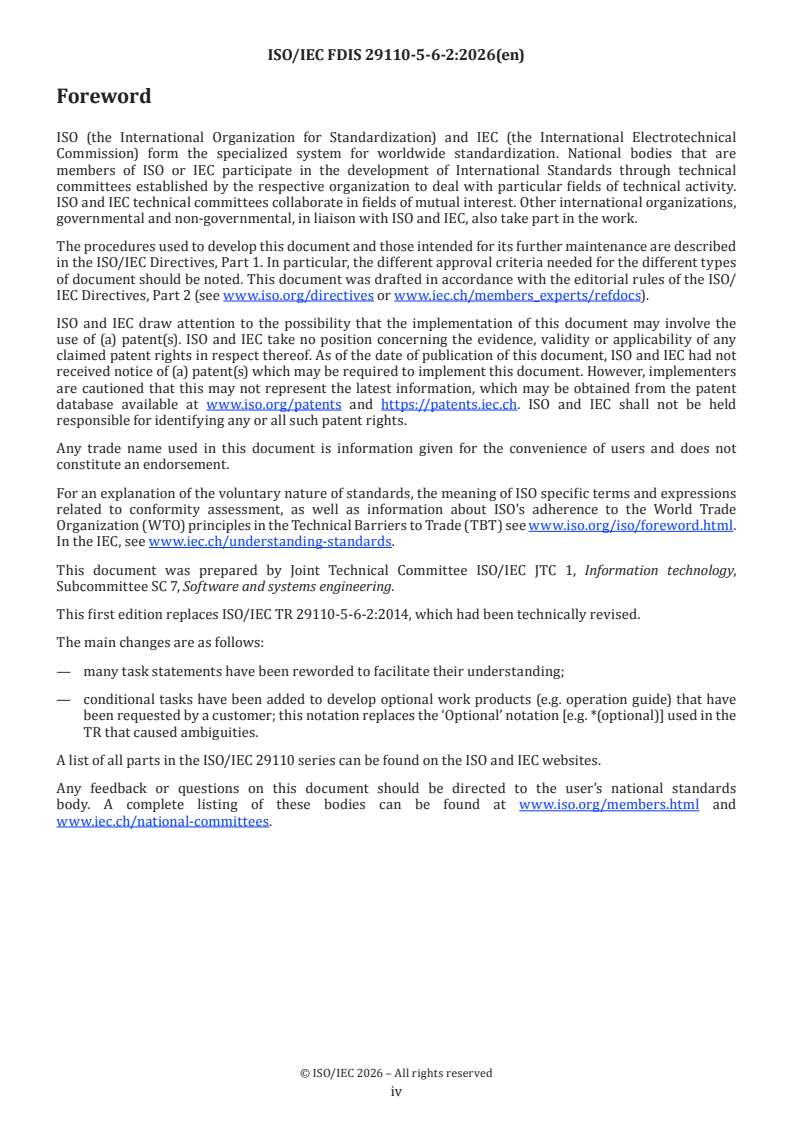 ISO/IEC 29110-5-6-2 ISO/IEC FDIS 29110-5-6-2 - Systems and software engineering — Life cycle profiles for very small entities (VSEs) — Part 5-6-2: System engineering guidelines for the generic Basic profile - Page 4 preview