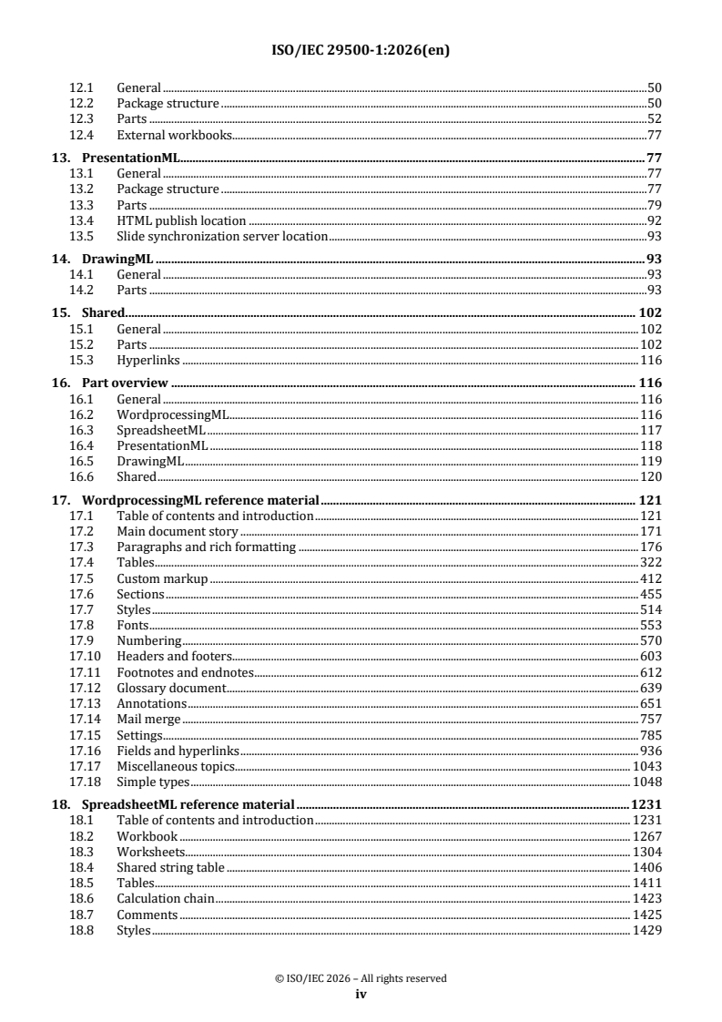 ISO/IEC FDIS 29500-1 ISO/IEC FDIS 29500-1 - Document description and processing languages — Office Open XML File Formats — Part 1: Fundamentals and markup language reference - Page 4 preview