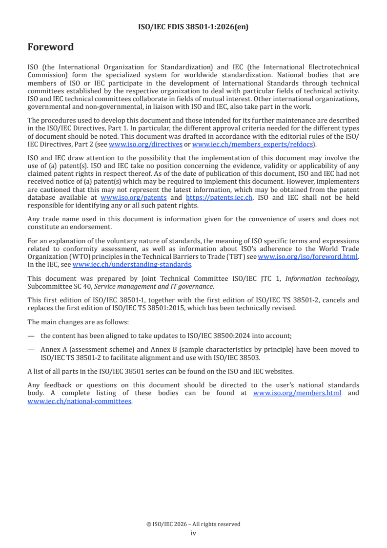 ISO/IEC FDIS 38501-1 ISO/IEC FDIS 38501-1 - Information technology — Governance of IT implementation guidance — Part 1: General approach - Page 4 preview