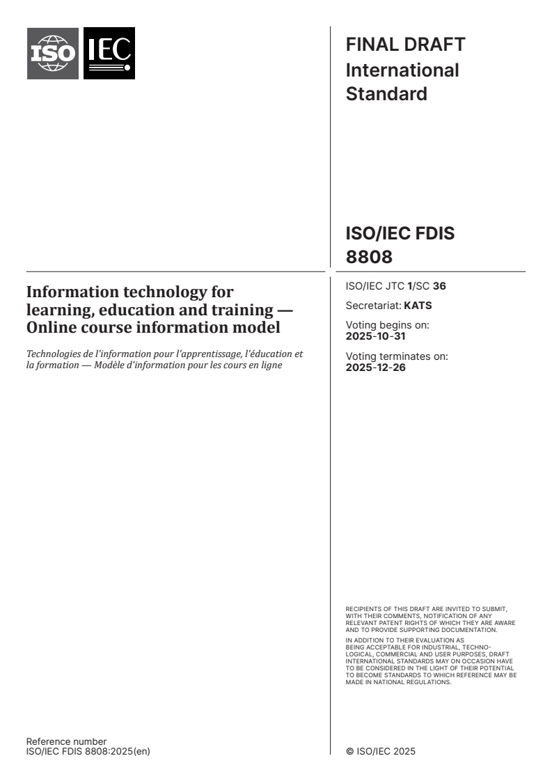 ISO/IEC 8808 - Online Course Information Model for eLearning Standards