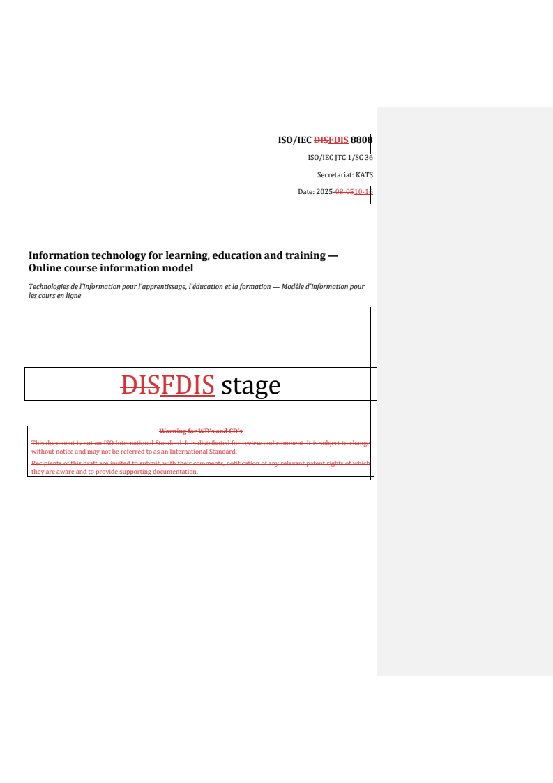 ISO/IEC 8808 - Online Course Information Model for eLearning Standards