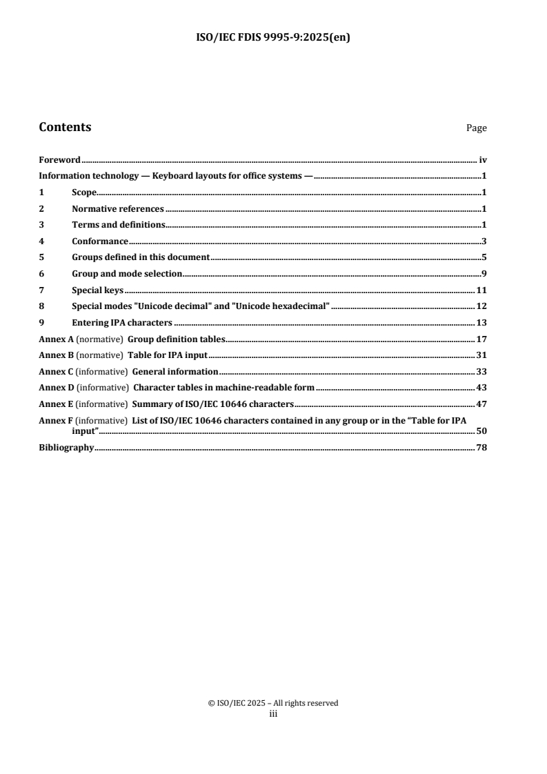 ISO/IEC 9995-9 REDLINE ISO/IEC FDIS 9995-9 - Information technology — Keyboard layouts for text and office systems — Part 9: Groups and mechanisms for multilingual and multiscript input
Released:19. 09. 2025 - Page 3 preview