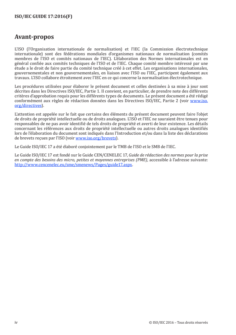 ISO/IEC Guide 17:2016 ISO/IEC Guide 17:2016 - Guide de rédaction des normes pour la prise en compte des besoins des micro, petites et moyennes entreprises/3/2016 - Page 4 preview