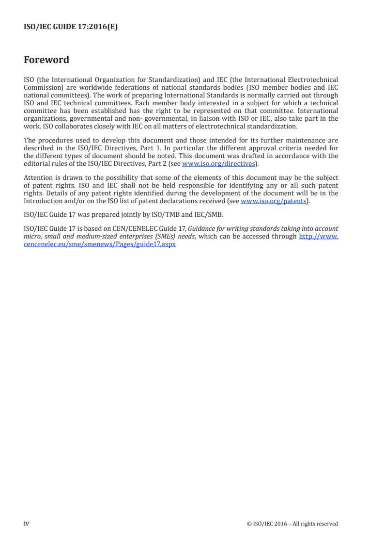 ISO/IEC Guide 17:2016 ISO/IEC Guide 17:2016 - Guide for writing standards taking into account the needs of micro, small and medium-sized enterprises/3/2016 - Page 4 preview