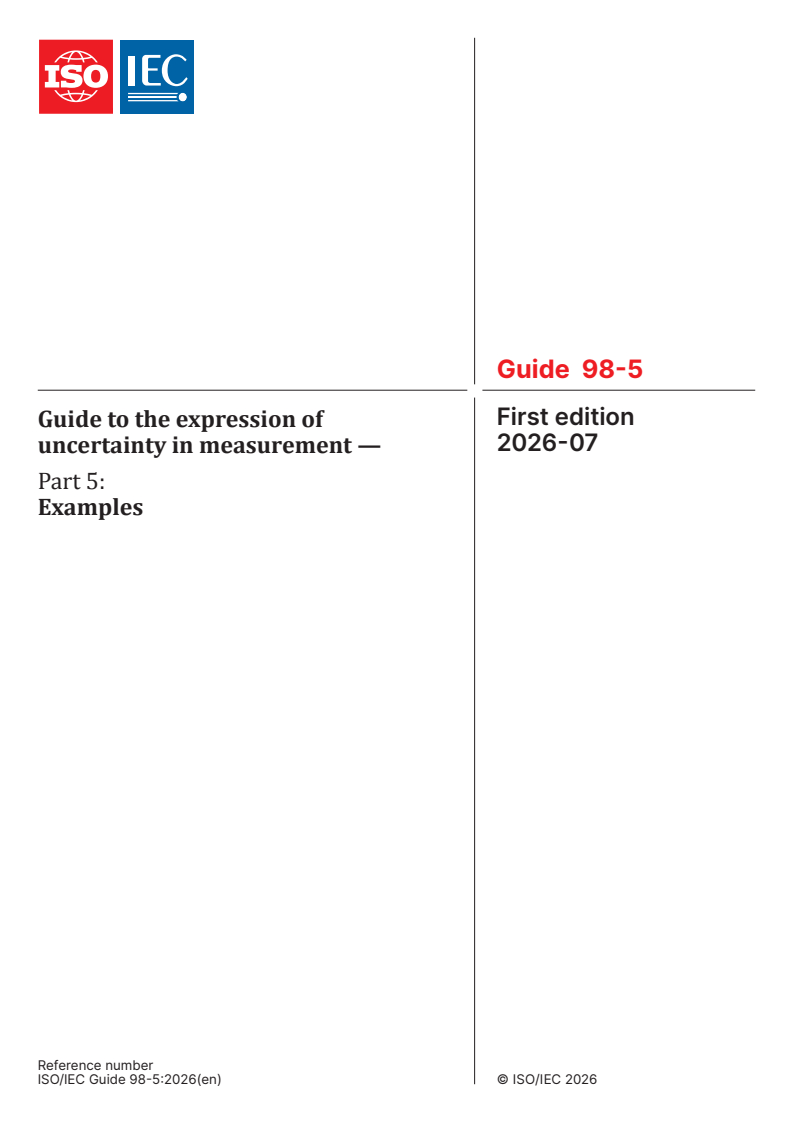 ISO/IEC Guide 98-5:2026 ISO/IEC Guide 98-5:2026 - Guide to the expression of uncertainty in measurement — Part 5: Examples - Page 1 preview