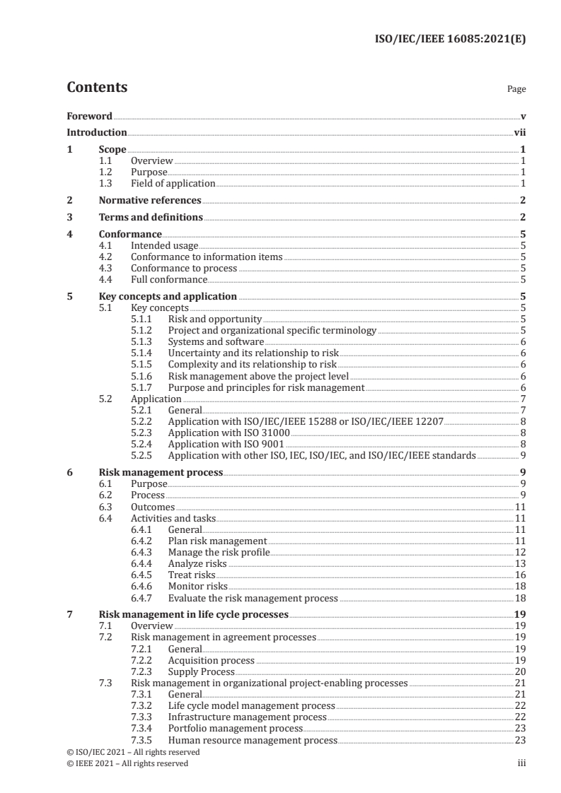 ISO/IEC/IEEE 16085:2021 ISO/IEC/IEEE 16085:2021 - Systems and software engineering — Life cycle processes — Risk management/15/2021 - Page 3 preview