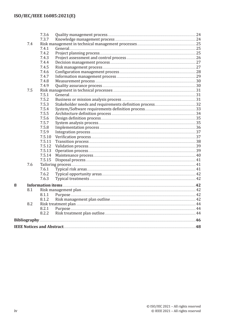 ISO/IEC/IEEE 16085:2021 ISO/IEC/IEEE 16085:2021 - Systems and software engineering — Life cycle processes — Risk management/15/2021 - Page 4 preview