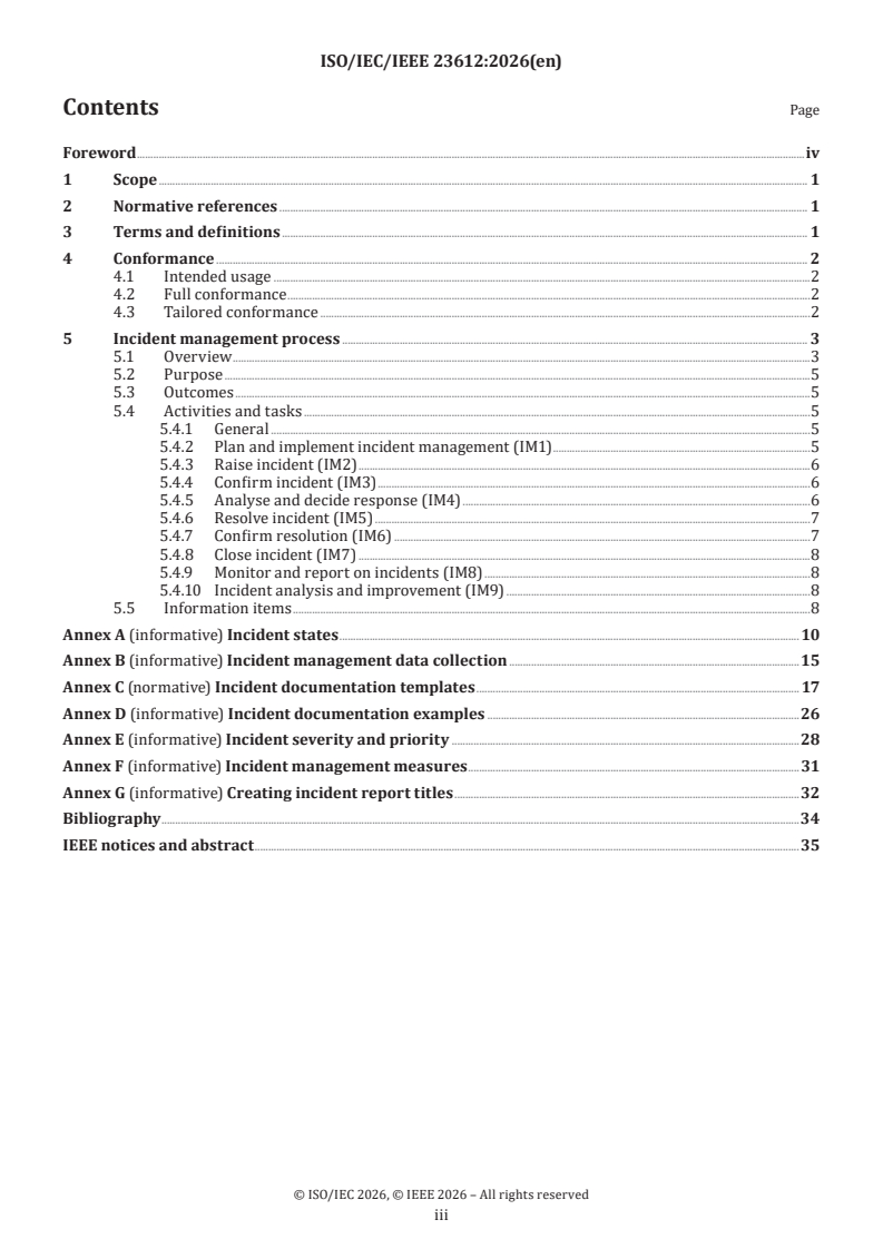 ISO/IEC/IEEE 23612:2026 ISO/IEC/IEEE 23612:2026 - Software and systems engineering — Incident management - Page 3 preview