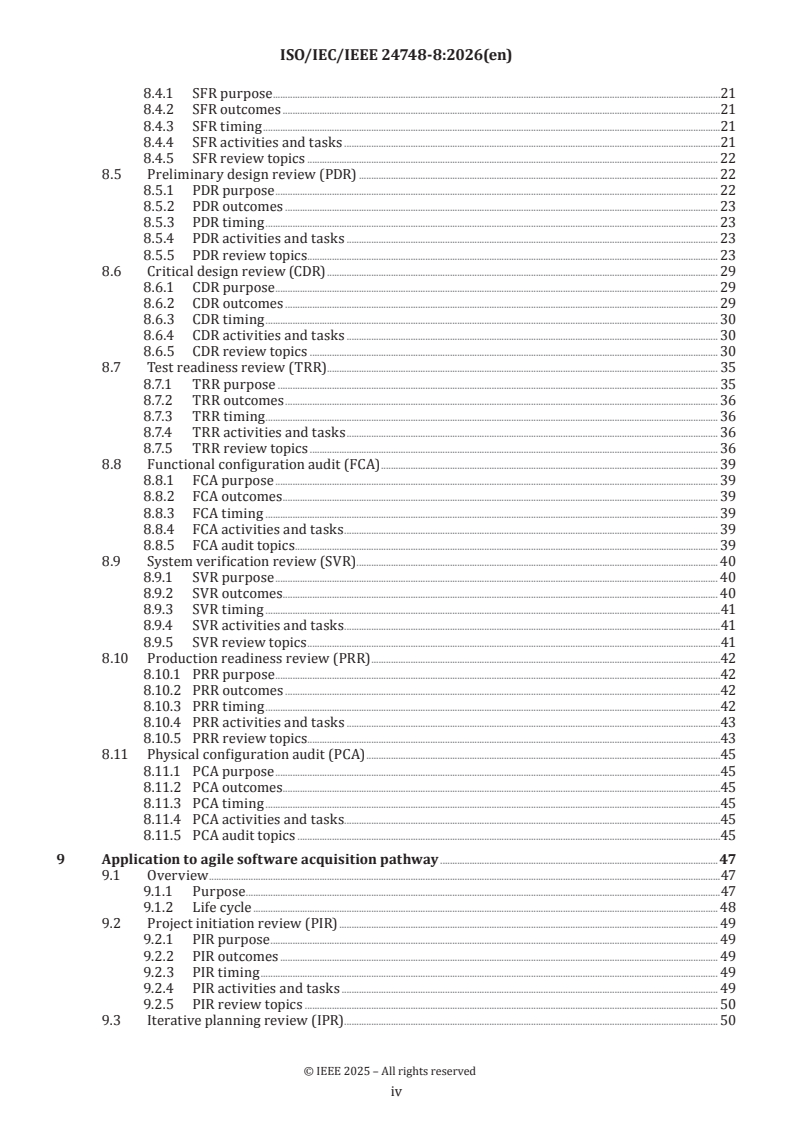 ISO/IEC/IEEE 24748-8:2026 ISO/IEC/IEEE 24748-8:2026 - Systems and software engineering — Life cycle management — Part 8: Technical reviews and audits on defence programs - Page 4 preview
