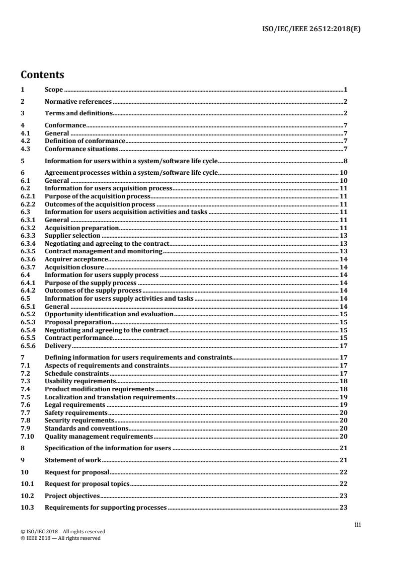 ISO/IEC/IEEE 26512:2018 ISO/IEC/IEEE 26512:2018 - Systems and software engineering — Requirements for acquirers and suppliers of information for users/6/2018 - Page 3 preview