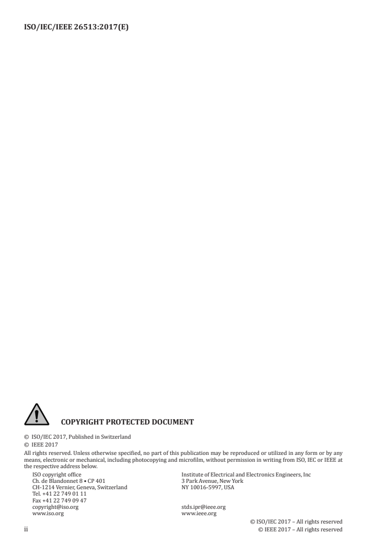 ISO/IEC/IEEE 26513:2017 ISO/IEC/IEEE 26513:2017 - Systems and software engineering — Requirements for testers and reviewers of information for users/30/2017 - Page 2 preview