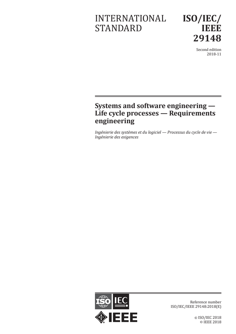 ISO/IEC/IEEE 29148:2018 ISO/IEC/IEEE 29148:2018 - Systems and software engineering — Life cycle processes — Requirements engineering/28/2018 - Page 1 preview