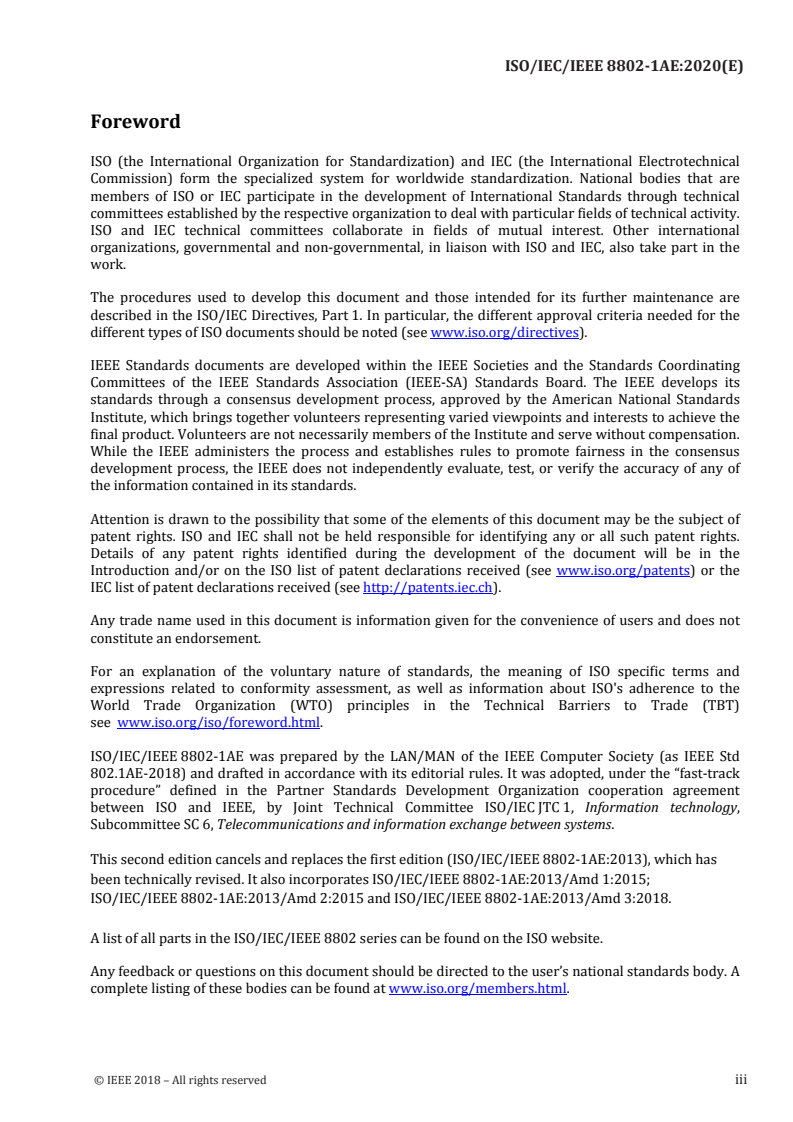 ISO/IEC/IEEE 8802-1AE:2020 ISO/IEC/IEEE 8802-1AE:2020 - Telecommunications and exchange between information technology systems — Requirements for local and metropolitan area networks — Part 1AE: Media access control (MAC) security/21/2020 - Page 3 preview