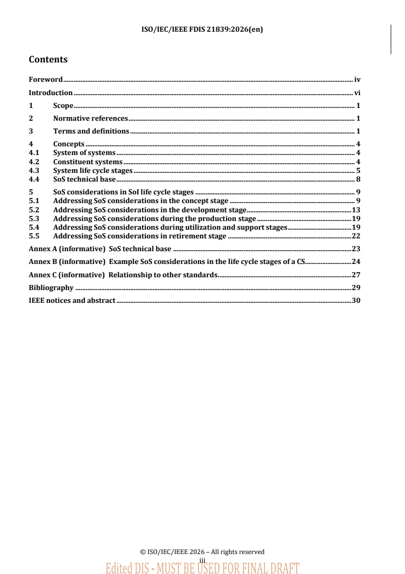 ISO/IEC/IEEE FDIS 21839 REDLINE ISO/IEC/IEEE FDIS 21839 - Systems and software engineering — System of systems (SoS) considerations in life cycle stages of a system - Page 3 preview
