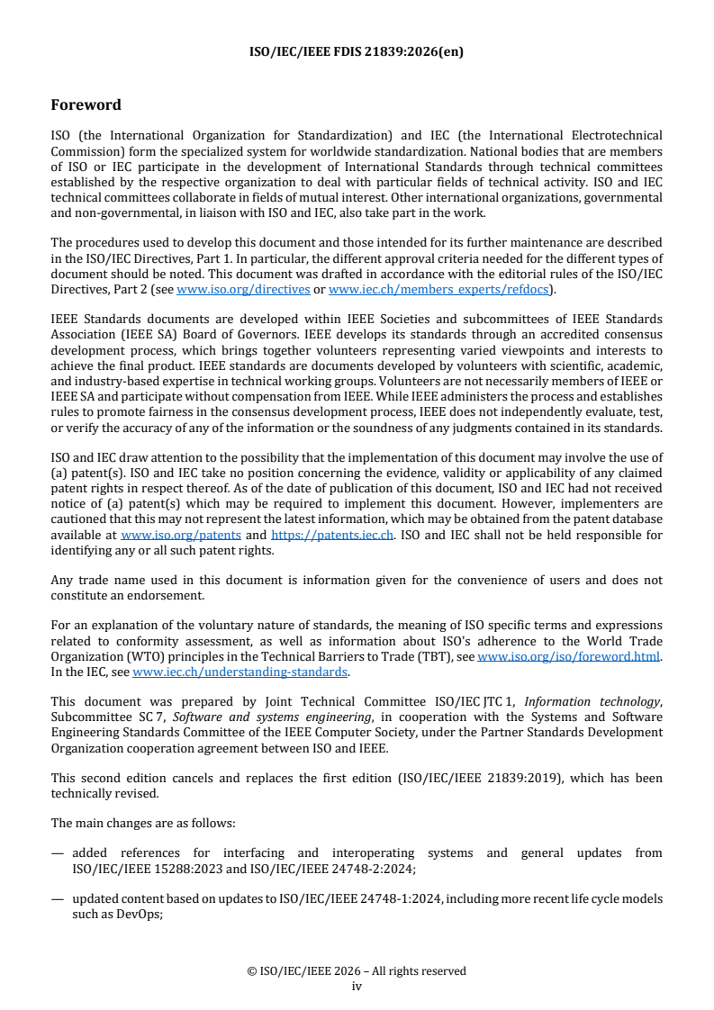 ISO/IEC/IEEE FDIS 21839 REDLINE ISO/IEC/IEEE FDIS 21839 - Systems and software engineering — System of systems (SoS) considerations in life cycle stages of a system - Page 4 preview