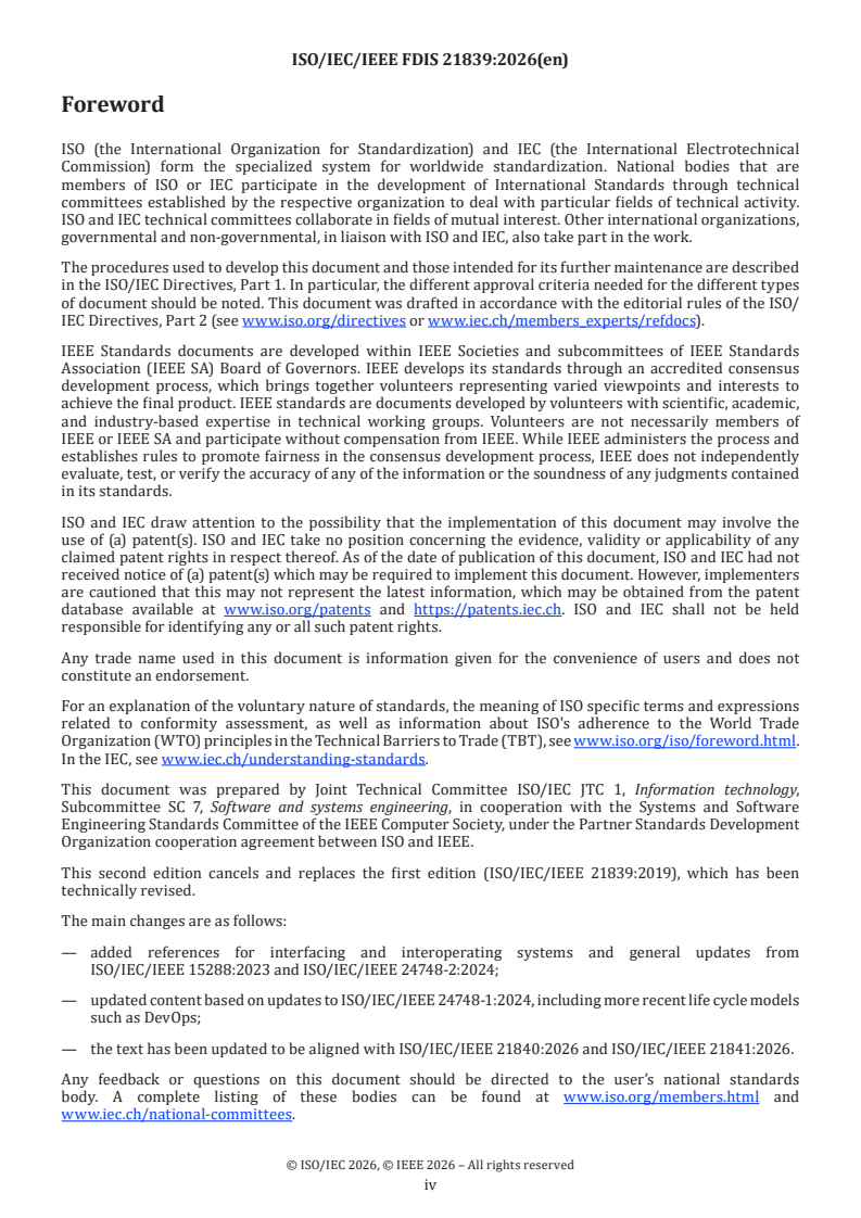 ISO/IEC/IEEE FDIS 21839 ISO/IEC/IEEE FDIS 21839 - Systems and software engineering — System of systems (SoS) considerations in life cycle stages of a system - Page 4 preview
