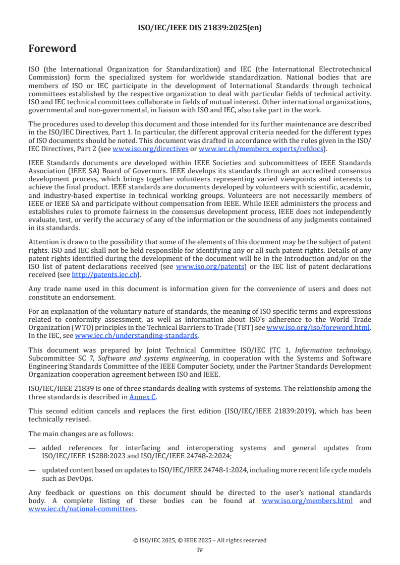ISO/IEC/IEEE FDIS 21839 ISO/IEC/IEEE FDIS 21839 - Systems and software engineering — System of systems (SoS) considerations in life cycle stages of a system/16/2025 - Page 4 preview