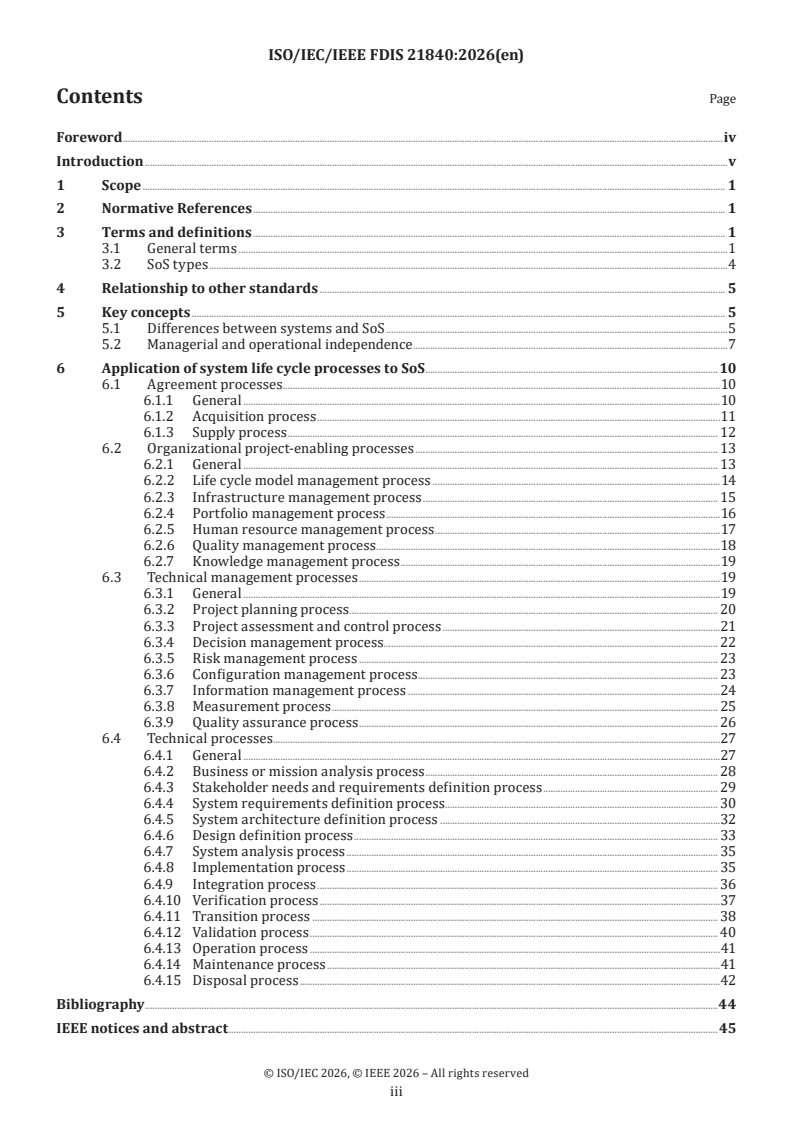 ISO/IEC/IEEE FDIS 21840 ISO/IEC/IEEE FDIS 21840 - Systems and software engineering — Guidelines for the utilization of ISO/IEC/IEEE 15288 in the context of system of systems (SoS) - Page 3 preview
