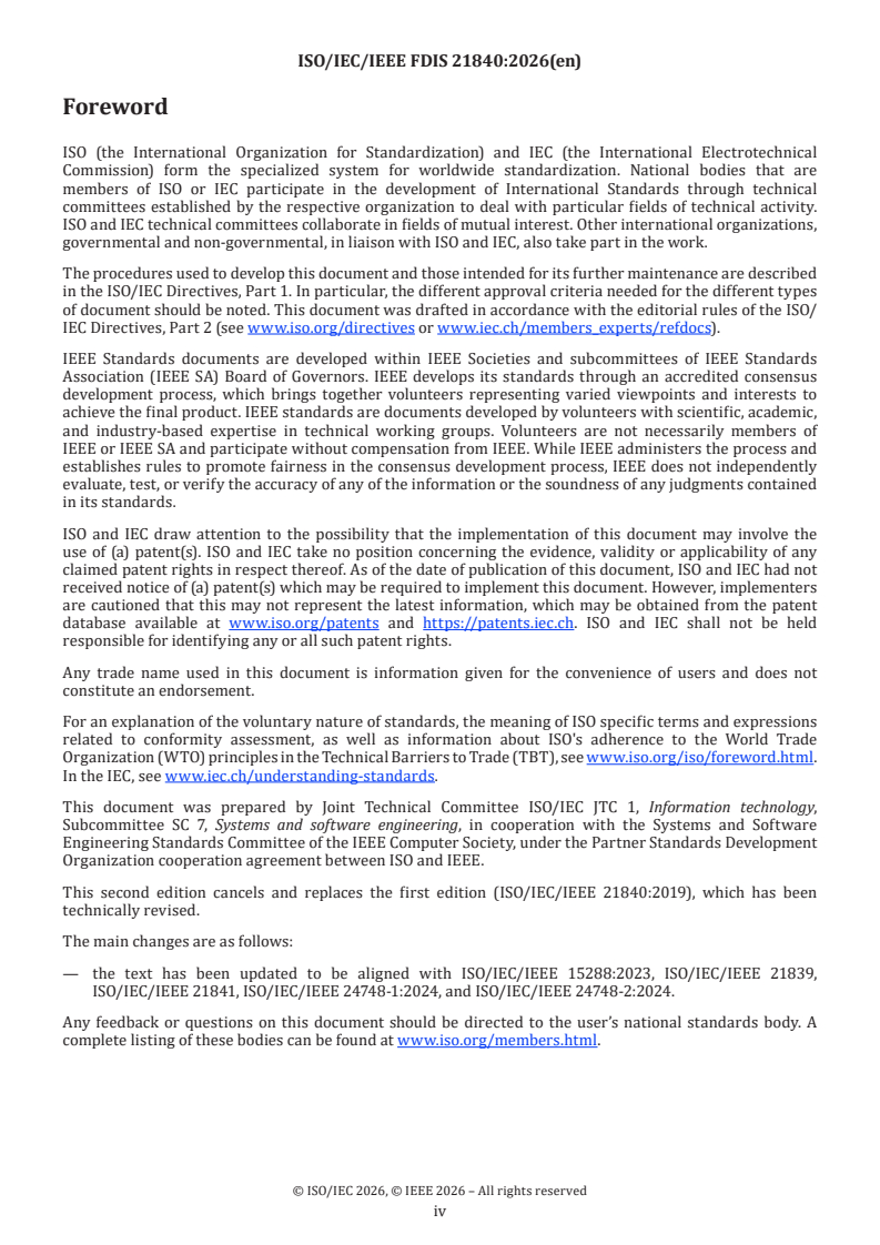 ISO/IEC/IEEE FDIS 21840 ISO/IEC/IEEE FDIS 21840 - Systems and software engineering — Guidelines for the utilization of ISO/IEC/IEEE 15288 in the context of system of systems (SoS) - Page 4 preview