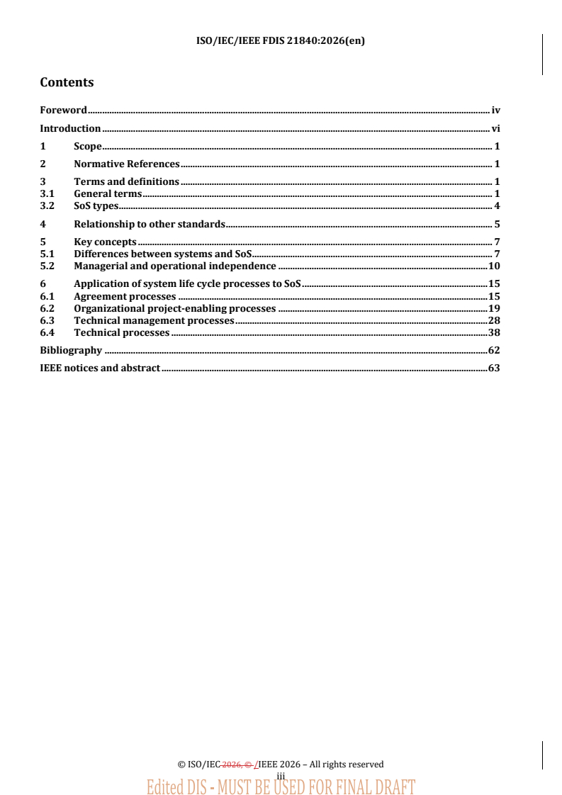 ISO/IEC/IEEE FDIS 21840 REDLINE ISO/IEC/IEEE FDIS 21840 - Systems and software engineering — Guidelines for the utilization of ISO/IEC/IEEE 15288 in the context of system of systems (SoS) - Page 3 preview