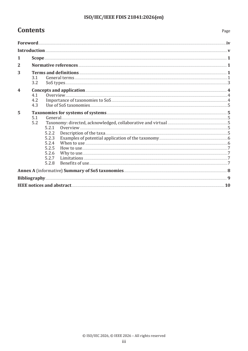 ISO/IEC/IEEE FDIS 21841 ISO/IEC/IEEE FDIS 21841 - Systems and software engineering — Taxonomy of systems of systems - Page 3 preview