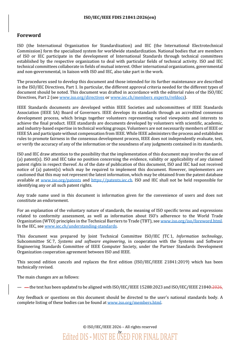 ISO/IEC/IEEE FDIS 21841 REDLINE ISO/IEC/IEEE FDIS 21841 - Systems and software engineering — Taxonomy of systems of systems - Page 4 preview