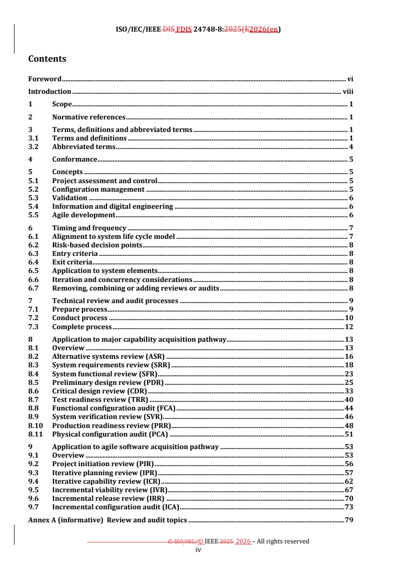 ISO/IEC/IEEE FDIS 24748-8 REDLINE ISO/IEC/IEEE FDIS 24748-8 - Systems and software engineering — Life cycle management — Part 8: Technical reviews and audits on defence programs - Page 4 preview
