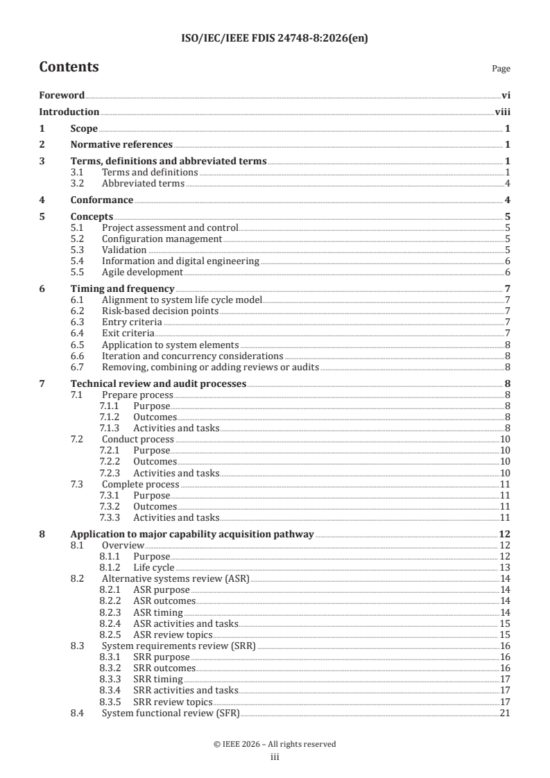 ISO/IEC/IEEE FDIS 24748-8 ISO/IEC/IEEE FDIS 24748-8 - Systems and software engineering — Life cycle management — Part 8: Technical reviews and audits on defence programs - Page 3 preview
