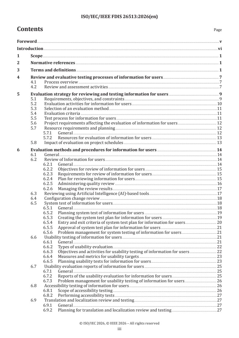 ISO/IEC/IEEE FDIS 26513 ISO/IEC/IEEE FDIS 26513 - Systems and software engineering — Testing and reviewing of information for users - Page 3 preview